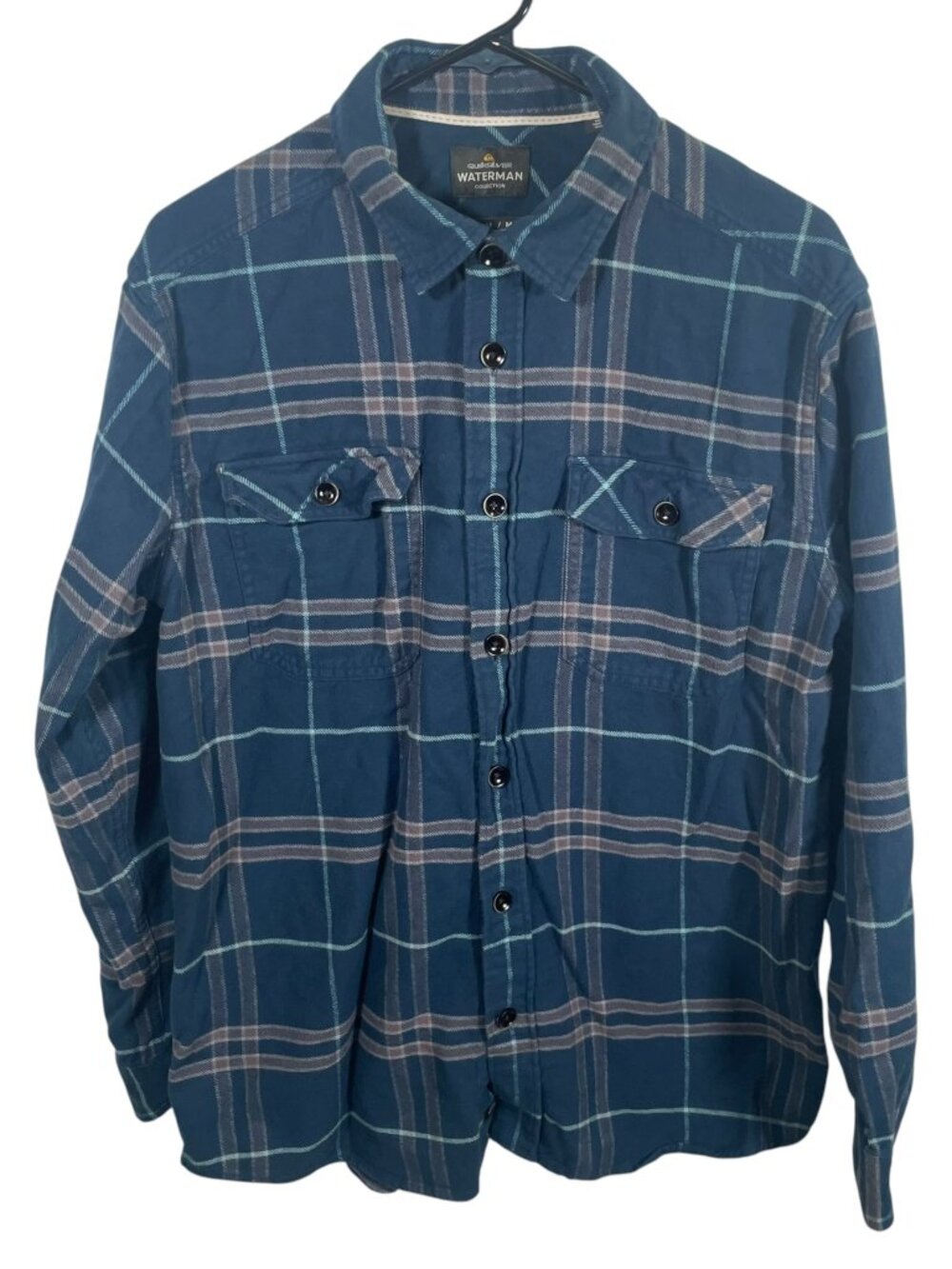 Quiksilver Waterman Collection Surf Check Flannel Shirt Mens Medium Blue L/S